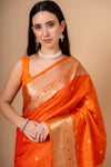 Mustard Banarsi Woven Silk Saree With Unstitched Blouse