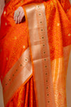 Mustard Banarsi Woven Silk Saree With Unstitched Blouse