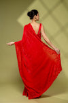 Red Shimmer Embroidered Saree With Unstitched Blouse