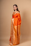 Mustard Banarsi Woven Silk Saree With Unstitched Blouse