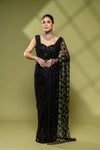 Black Net Embroidered Saree With Readymade Blouse