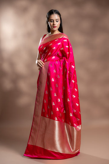 Rani Banarasi Silk Saree With Unstitched Blouse