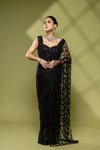 Black Net Embroidered Saree With Readymade Blouse
