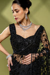 Black Net Embroidered Saree With Readymade Blouse