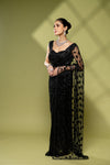 Black Net Embroidered Saree With Readymade Blouse