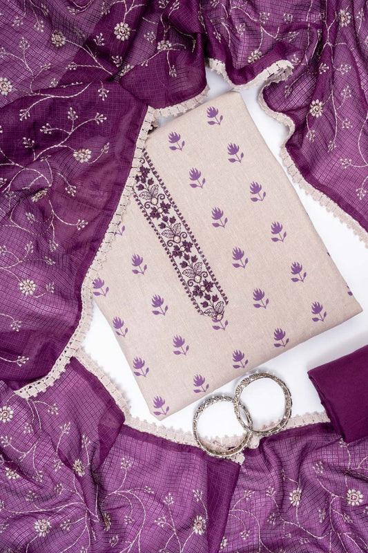 Tussar Mauve Cotton Unstitched Salwar Suit With Cotton Dupatta