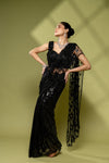 Black Net Embroidered Saree With Readymade Blouse