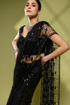 Black Net Embroidered Saree With Readymade Blouse