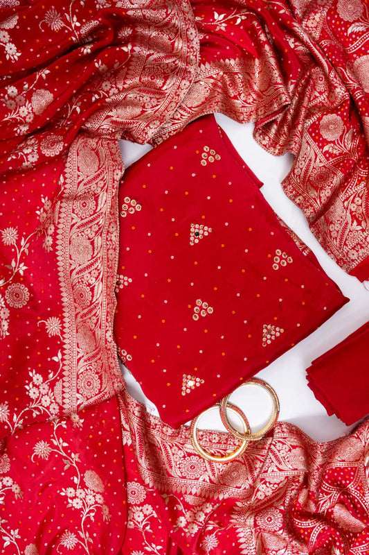 Maroon Crepe Unstitched Salwar Suit With Chinon Crepe Dupatta