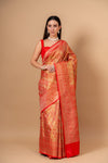 Grace Redefined Red Banarasi Saree With Unstitched Blouse