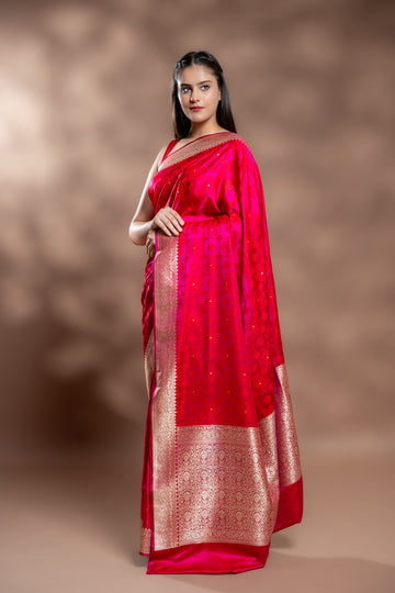Rani Banarasi Silk Saree With Unstitched Blouse