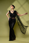 Black Net Embroidered Saree With Readymade Blouse