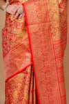 Grace Redefined Red Banarasi Saree With Unstitched Blouse