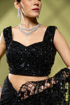 Black Net Embroidered Saree With Readymade Blouse