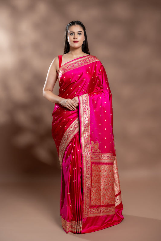 Rani Banarasi Silk Saree With Unstitched Blouse