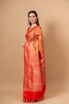 Grace Redefined Red Banarasi Saree With Unstitched Blouse