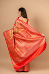 Grace Redefined Red Banarasi Saree With Unstitched Blouse