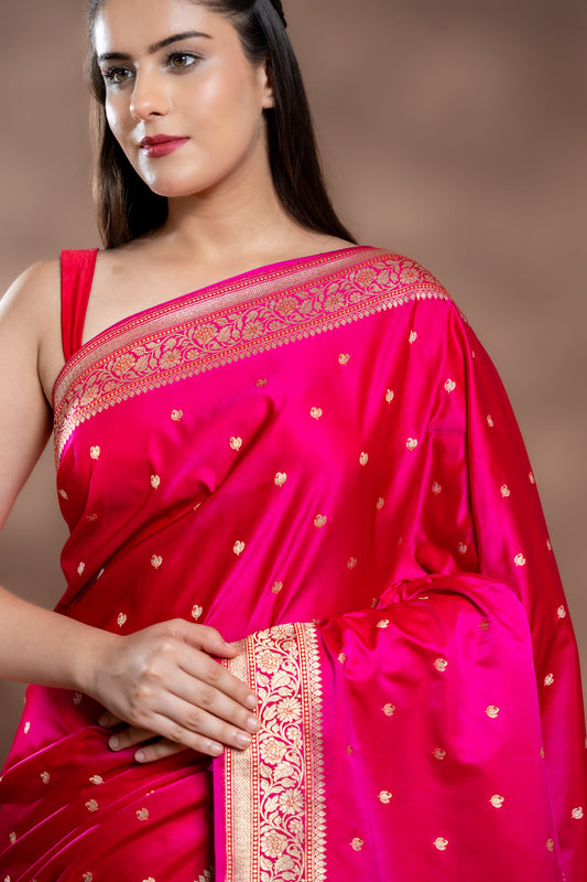 Rani Banarasi Silk Saree With Unstitched Blouse