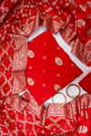 Red Crepe Unstitched Salwar Suit With Chinon Crepe Dupatta