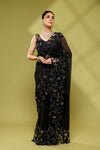 Black Net Embroidered Saree With Readymade Blouse
