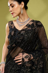 Black Net Embroidered Saree With Readymade Blouse