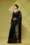Black Net Embroidered Saree With Readymade Blouse