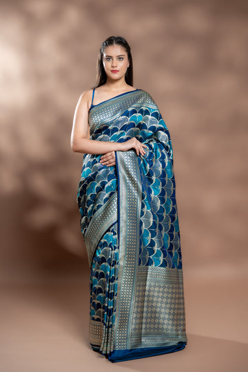 Rama Banarasi Silk Saree With Unstitched Blouse