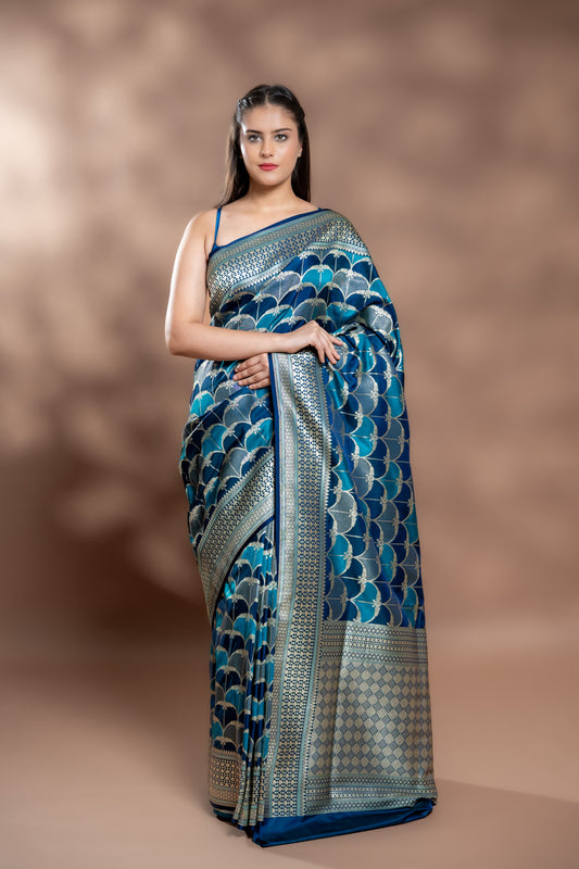 Rama Banarasi Silk Saree With Unstitched Blouse