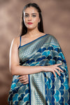 Rama Banarasi Silk Saree With Unstitched Blouse