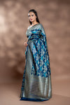 Rama Banarasi Silk Saree With Unstitched Blouse