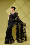Black Net Embroidered Saree With Readymade Blouse