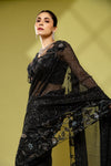 Black Net Embroidered Saree With Readymade Blouse
