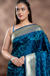 Blue Banarasi Silk Saree With Unstitched Blouse