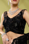 Black Net Embroidered Saree With Readymade Blouse