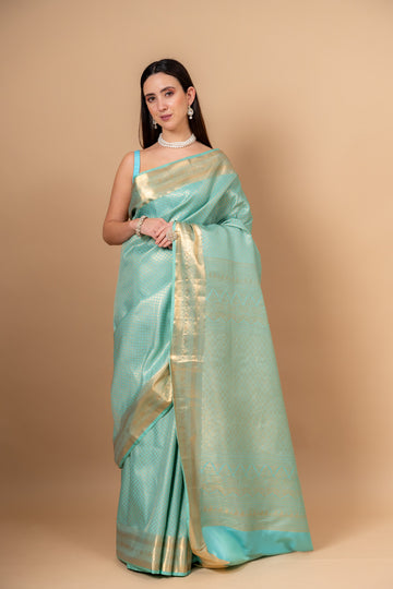 Royal Heritage Tea-green Banarasi Silk Saree With Unstitched Blouse