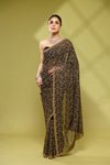 Black Georgette Embroidered Saree With Unstitched Blouse