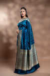 Blue Banarasi Silk Saree With Unstitched Blouse