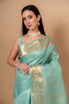 Royal Heritage Tea-green Banarasi Silk Saree With Unstitched Blouse