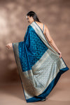 Blue Banarasi Silk Saree With Unstitched Blouse