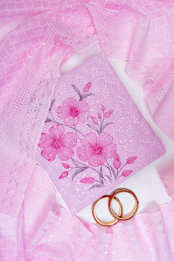 Pink Georgette Unstitched Salwar Suit With Georgette Dupatta