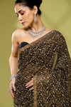 Black Georgette Embroidered Saree With Unstitched Blouse