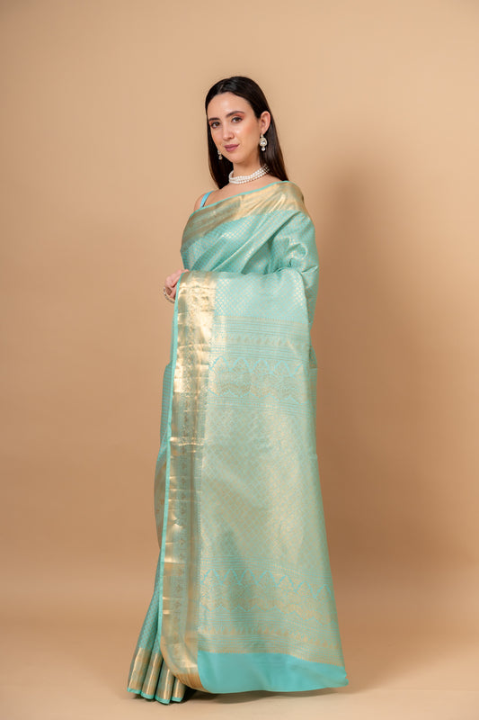 Royal Heritage Tea-green Banarasi Silk Saree With Unstitched Blouse
