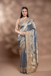 Grey Organza Embroidered Saree With Unstitched Blouse
