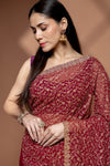 Garnet Georgette Embroidered Saree With Unstitched Blouse