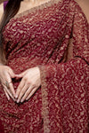 Garnet Georgette Embroidered Saree With Unstitched Blouse