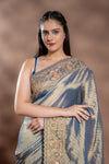 Grey Organza Embroidered Saree With Unstitched Blouse