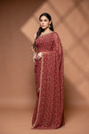 Garnet Georgette Embroidered Saree With Unstitched Blouse