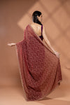 Garnet Georgette Embroidered Saree With Unstitched Blouse