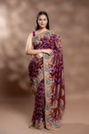 Garnet Khaddi Georgette Saree With Unstitched Blouse