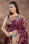 Garnet Khaddi Georgette Saree With Unstitched Blouse
